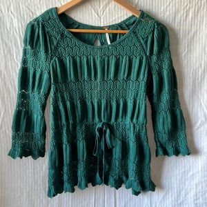 Free People emerald green long sleeves textured top